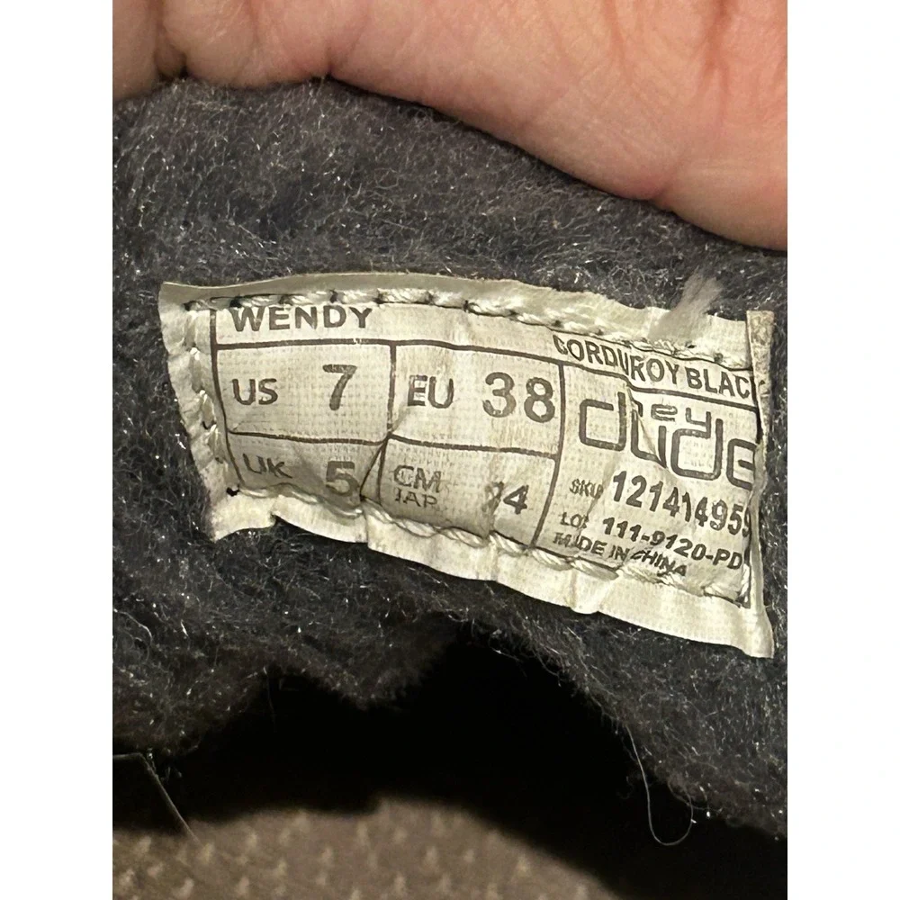 HEY DUDE WOMEN WENDY CORDUROY BLACK CASUAL SHOES Slip-On US Size 7